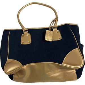 Neiman Marcus DENIM Blue Gold Handbag Bag Purse Tote Spring